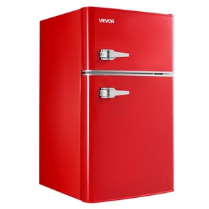 VEVOR Mini Réfrigérateur avec congélateur 3.2 Cu.Ft, Réfrigérateur compact à deux portes avec température réglable, plateau en verre, réfrigérateur à dorme écoénergétique, rouge