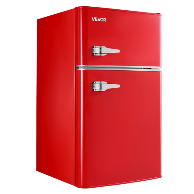 VEVOR Mini Fridge with Freezer, 3.2 Cu.Ft, Two Door Compact Refrigerator with Adjustable Temperature, Glass Shelf, Energy Efficient Dorm Fridge, Red