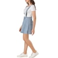 thumbnail image 4 of Unique Bargains Jupe à Bretelles Mini Décontractée pour Femme en Coton Lavé, Boutonnée devant, Ligne a, Bleu m, 4 of 7