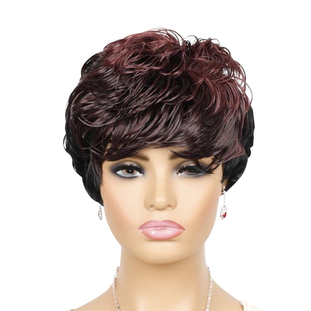 EGNMCR Wigs Human Hair Short Wig Color Bleaching And Dyeing Bangs Short Curly Hair False wigg