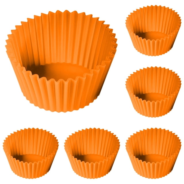 6 Pcs Reusable Silicone Cupcake Baking Cups, Food-Grade Silicone Kitchen Utensils for Baking, Non-stick Muffin Liners, High-temperature Resistant, For Holidays Parties and Festive Baking (Orange)