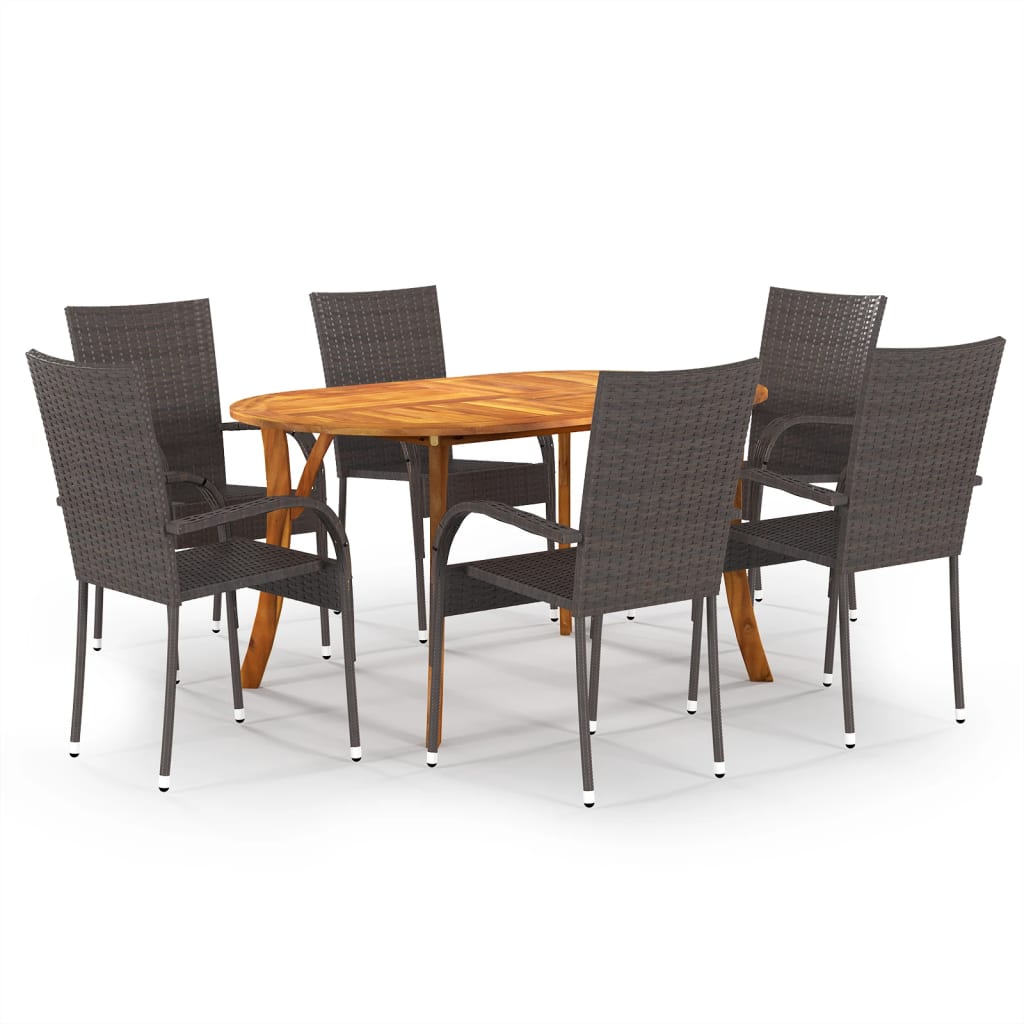 vidaXL Ensemble de Salle à Manger de Jardin 7 Pcs Brun