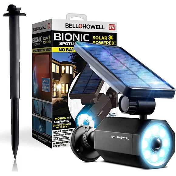 Bell + Howell Projecteur Bionic, capteur de mouvement 25 pi, panneaux solaires, éclairage extérieur – noir