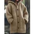 thumbnail image 1 of Button Down Hooded Knitted Cardigan Outerwear Solid Color Long Sleeve for Winter(Khaki 4XL), 1 of 1