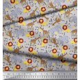 thumbnail image 2 of Soimoi Gray Polyester Crepe Fabric Lion,Giraffe & Elephant Kids Print Sewing Fabric BTY 52 Inch Wide, 2 of 3