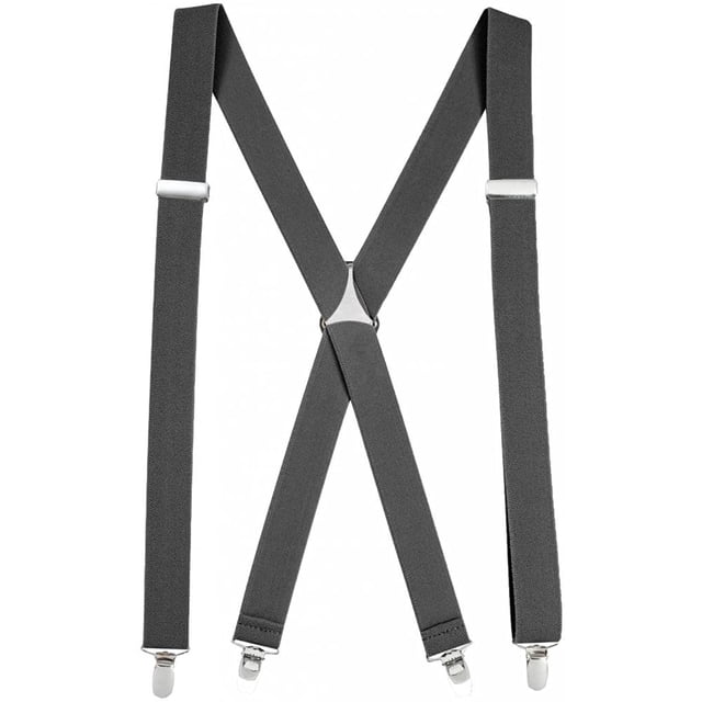 Mens Elastic X-Back Adjustable Straight Clip On Suspenders - Grey (Tall, 54" Long)