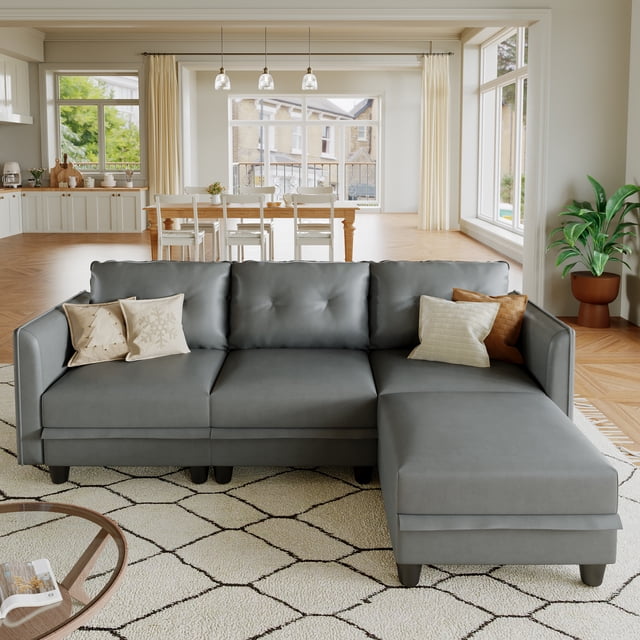 LLappuil Modular Sectional Sofa, 4 Seat Modular Sectional Sofa with Storage, Faux Leather Waterproof Sofa for Living Room