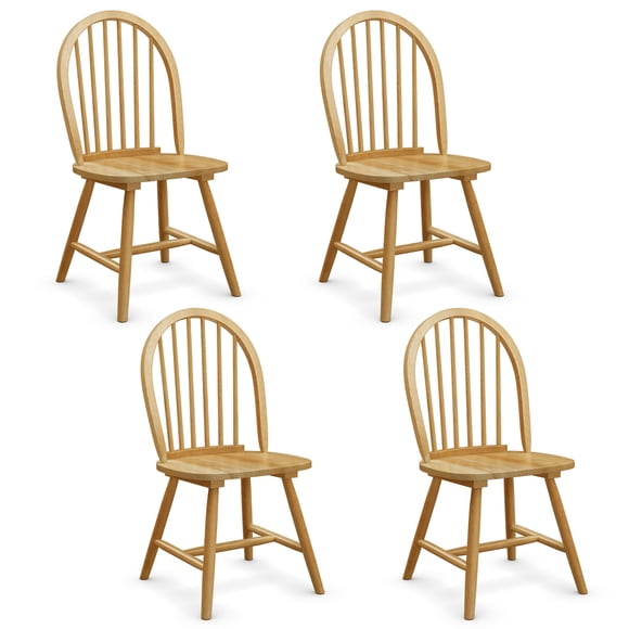 Costway 4 PCS Vintage Windsor Dining Side Chair Wood Spindleback Kitchen Natural