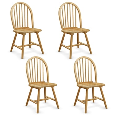 Costway 4 PCS Vintage Windsor Dining Side Chair Wood Spindleback Kitchen Natural