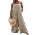 thumbnail image 1 of Wide Leg Overalls for Women Sleeveless Jumpsuits Suspender Overalls with Pockets, 1 of 6
