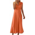 thumbnail image 1 of Amzcrzy Robes pour Femmes Couleur Unie Sans Manches Robes de Printemps Col en V à Boutons Robe d'Été Confortable Robe en Coton et Lin Tendance Col Rabattu Robes Maxi, 1 of 6