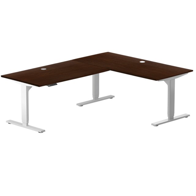 PROGRESSIVE DESK L en Forme de Bureau Debout 78 "x48", Coin 3 Hauteur de Scène Réglable Bureau Exécutif Électrique - Noyer Rôti, Cadre White