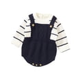 thumbnail image 1 of 2025 Combinaison à Rayures pour Bébé Fille Garçon, Col Rond, Manches Longues, Automne Hiver, Vêtements Chauds, Bleu Foncé, 1 of 3