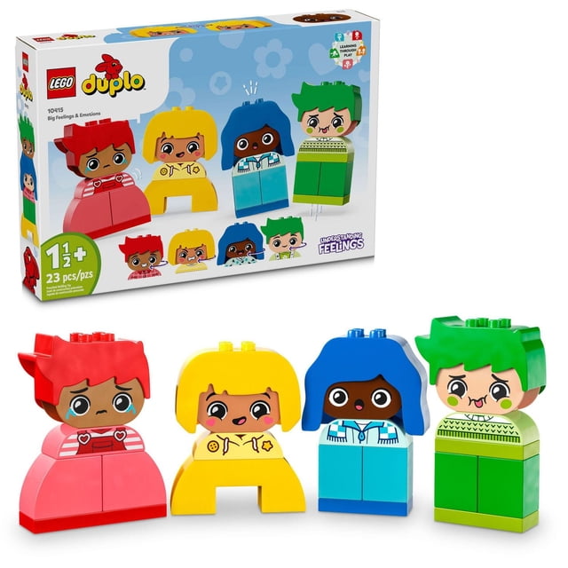 LEGO DUPLO Mon Premier Grand Jouet Interactif de Sensations et d'Émotions avec Quatre Personnages en Briques de Construction Colorés Affichant Différentes Émotions, Incluant une Figurine Triste aux Cheveux Rouges avec des Larmes, une Figurine Joyeuse aux Cheveux Jaunes, une Figurine Surprise aux Cheveux Bleus et une Figurine Ludique aux Cheveux Verts, Conçu pour les Tout-Petits de 1,5 Ans et Plus pour Soutenir le Développement social et Émotionnel par l'Empilage Créatif et le Jeu Sensoriel.