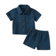 thumbnail image 1 of Faithtur Toddler Baby 2Pcs Summer Outfits, Short Sleeve Button Down Lapel Shirt + Shorts Set, 1 of 2