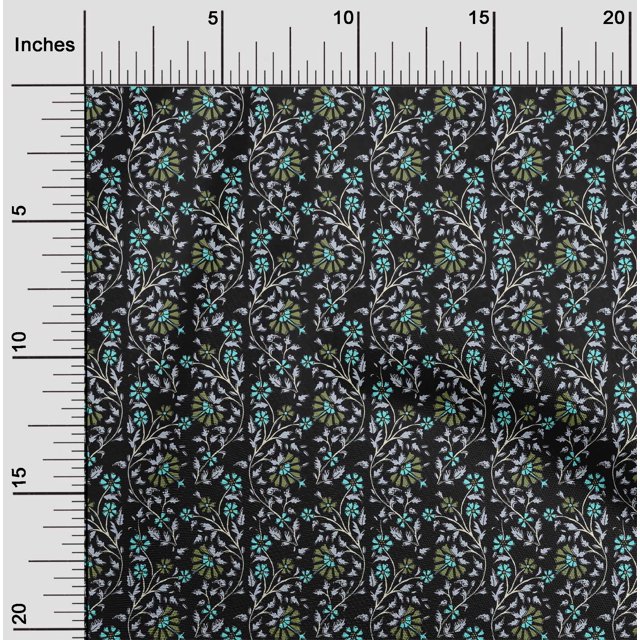 oneOone Cotton Silk Fabric Leaves & Floral Block Print Fabric BTY 42 Inch Wide