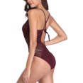 thumbnail image 4 of Women's Ribbed One Piece Swimsuits V-Neck Sexy Hollow Monokini Bathing Swimwear, 4 of 7
