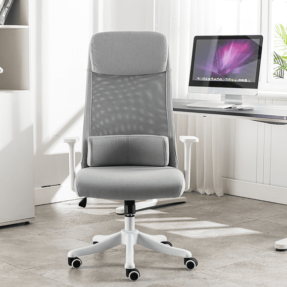 High Back Home Office Task Chair, Breathable Mesh Swivel Computer Desk Chair with Headrest & Movable Waist Cushion, Thick Padded Seat for Working Studying Gaming Meeting