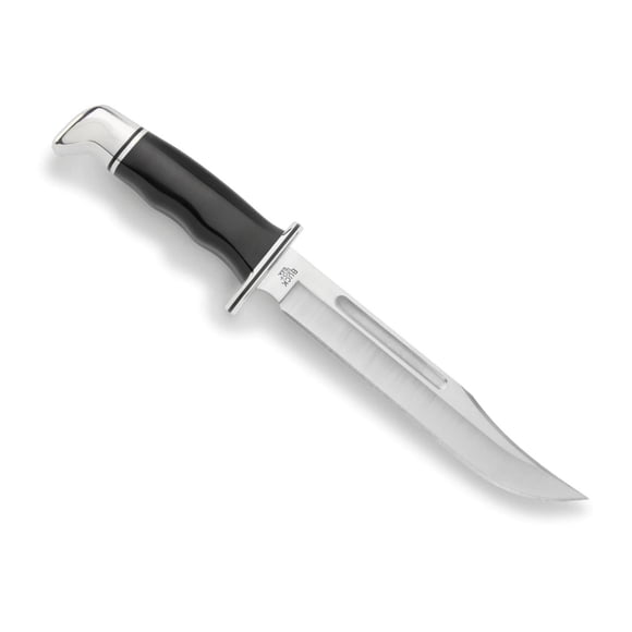 Buck Knives 120 General Hunting Knife, Elite Knife, Luxurious Knife, 420HC Clip Blade, Black Phenolic Handle, Leather Sheath, 0120BKS-B, Made in USA, Lifetime Warranty
