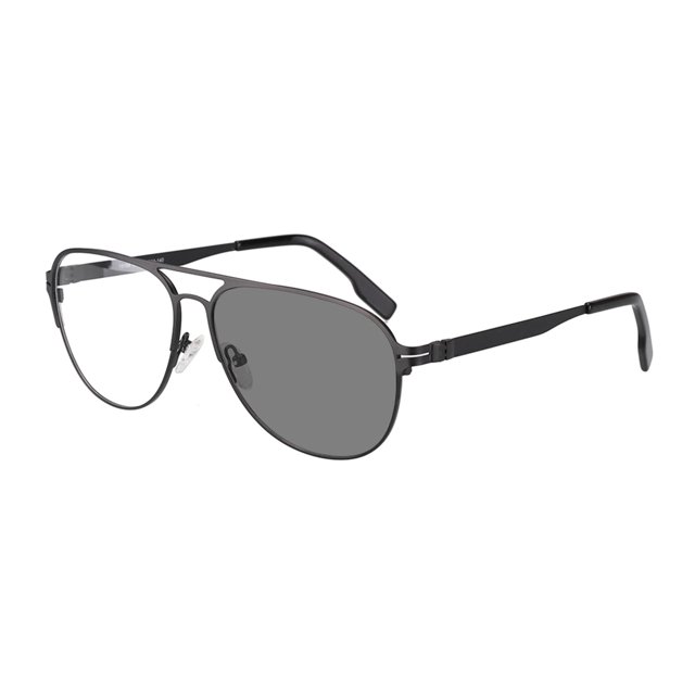Photochromic Bifocal Reading Glasses Optical Hyperopia Metal Frame UV400 Sunglasses by Enzo Date. These glasses feature a sleek metal frame with bifocal lenses suitable for both near and far vision. The photochromic lenses adjust to UV light, providing UV400 protection outdoors while remaining clear indoors or in cars where UV rays are blocked. Available in hyperopia strengths from +1.00 to +3.00.