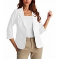 thumbnail image 1 of HongQid Blazer Décontracté pour Femme à un Seul Bouton devant, Froncé, Manches 3/4, Revers Cranté, Blazer de Bureau Léger avec Poches, 1 of 4