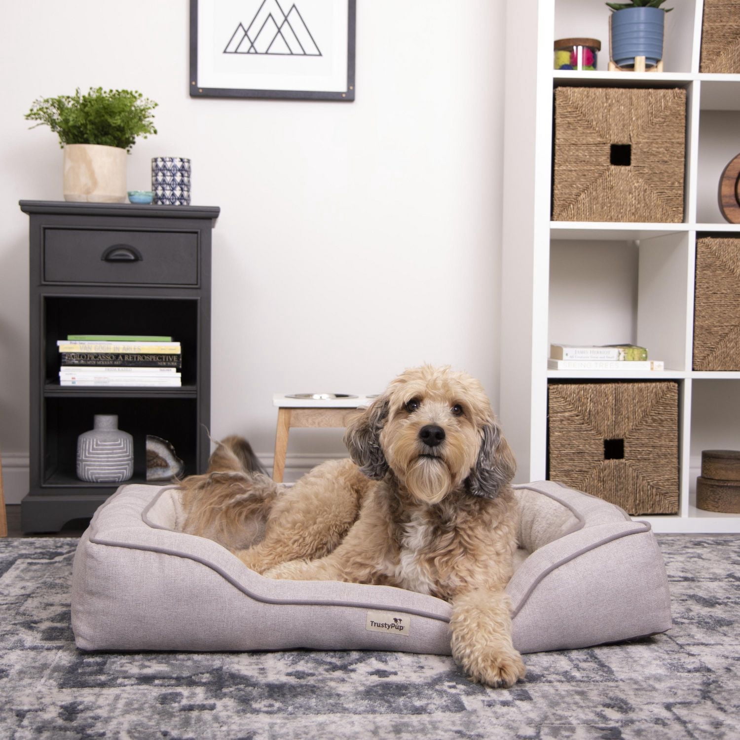 TrustyPup Bolstered Bliss Pet Bed, Dog Bed, Heather Basket Woven Brown