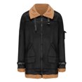 thumbnail image 4 of FOCUSNORM Men's Zip Up Leather Jacket Woolen Fleece Long Sleeve Contrast Color Pockets Lapel Neck Casual Coat, 4 of 6