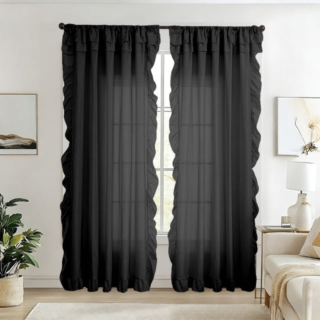 Dvumao Home Decor, These Sheer Ruffle-trimmed Curtains Available In Large Sizes Are A Ideal Choice For Family Gatherings Festive Celebrations Or Everyday Decor, Garden & Outdoor