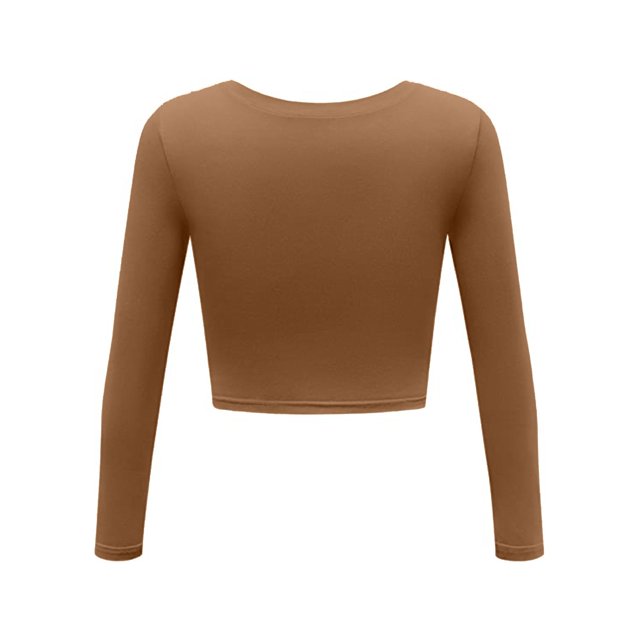 WTXUE T-Shirts à Manches Longues, Col Rond pour Femmes, Sexy, Court, Slim, Basi C, Haut Rond, Blouse Unie Décontracté pour Femmes, Kaki m