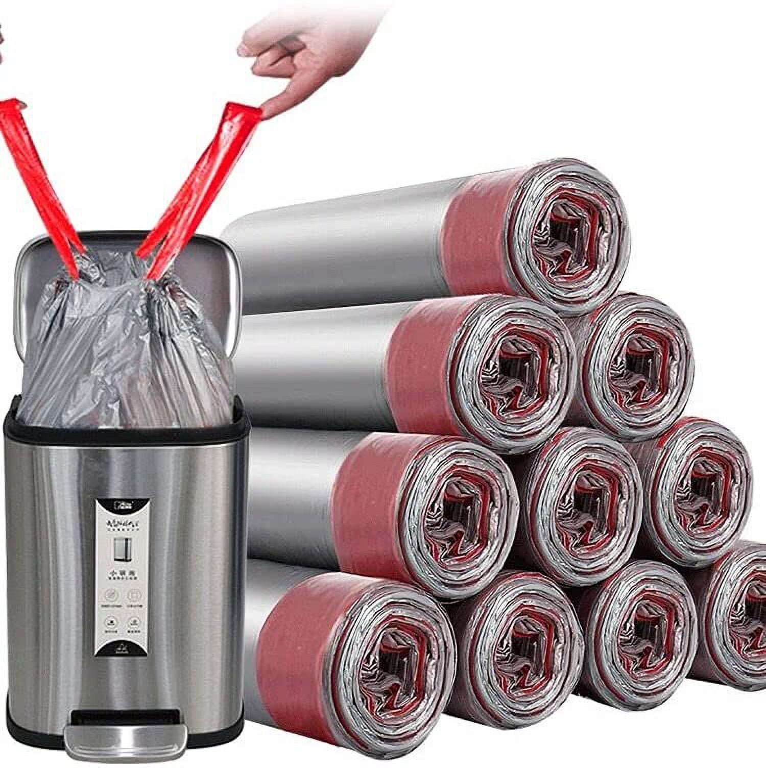 150 Counts Trash Bags Drawstring Garbage Bag Thicker Heavy Bathroom Trash can Liners for Bedroom Home Kitchen  4-6 Gallon (Gray 10*15 Counts)
