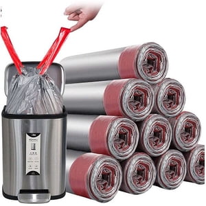 AMERTEER 150 Counts Trash Bags Drawstring Garbage Bag Thicker Heavy Bathroom Trash can Liners for Bedroom Home Kitchen  4-6 Gallon (Gray 10*15 Counts)