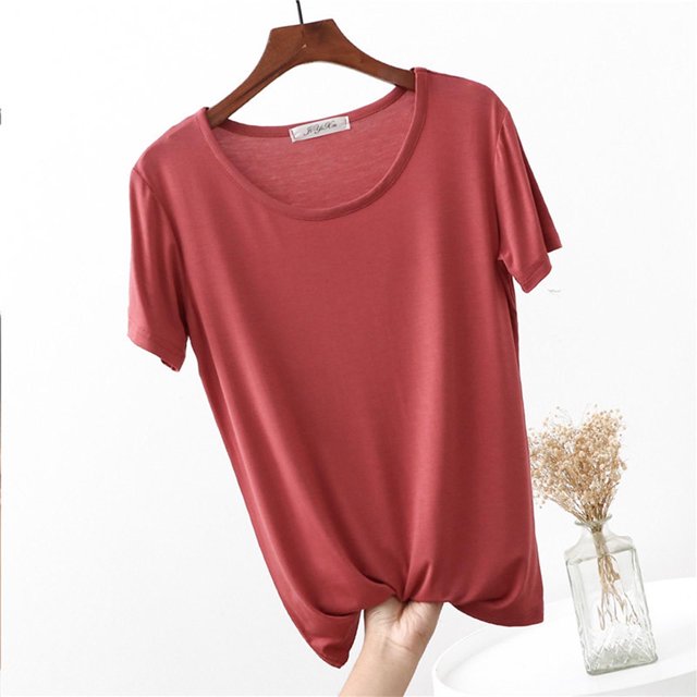 Weiqiqre T-Shirt à Col Rond pour Femme à Manches Courtes Ajusté T-Shirt Mince Uni Haut de Pyjama Pyjama à Manches Courtes