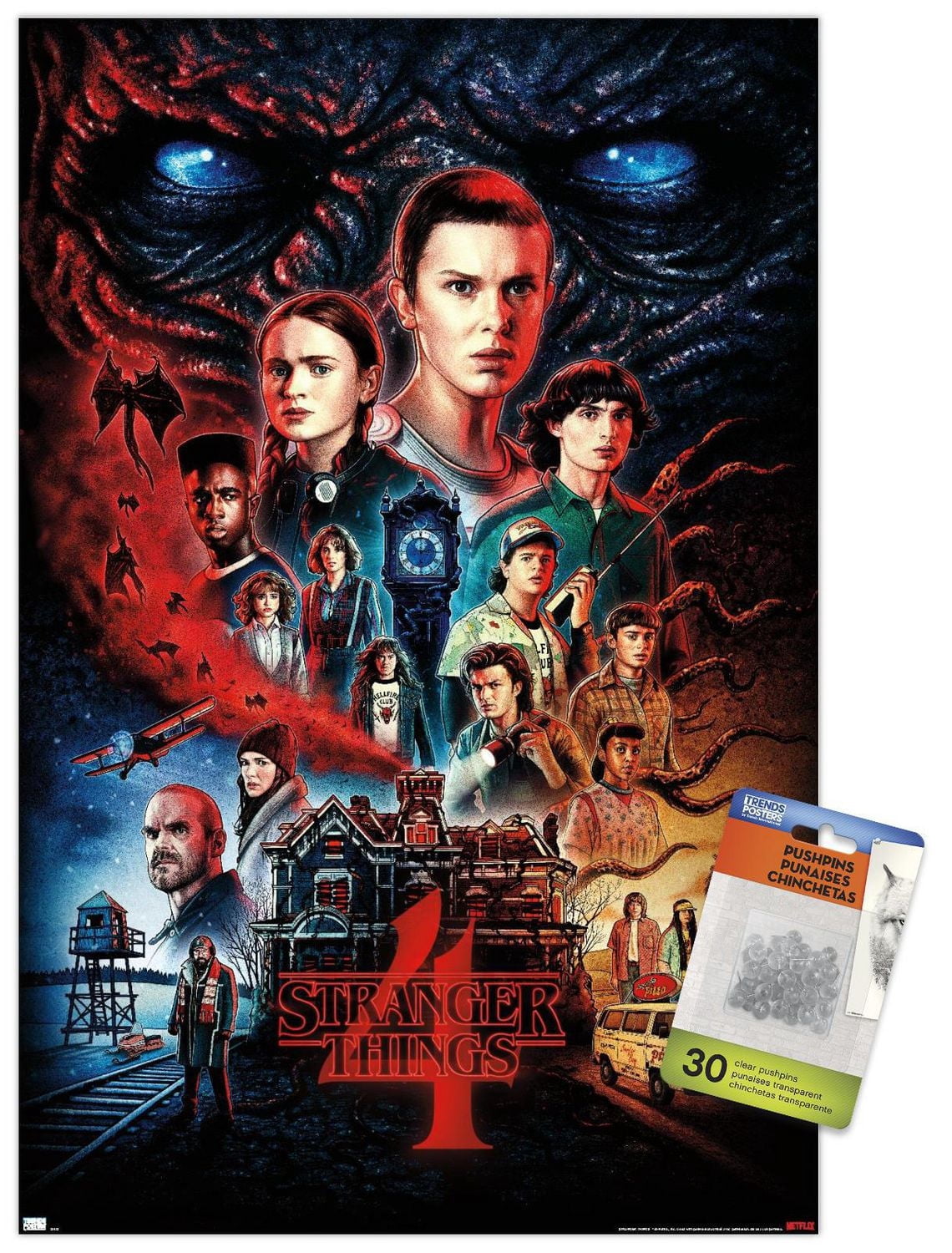Netflix Stranger Things: Saison 4 – Une feuille 22,375" x 34" Affiche Murale avec Cadre Magnétique en Bois de Hêtre, par Trends International