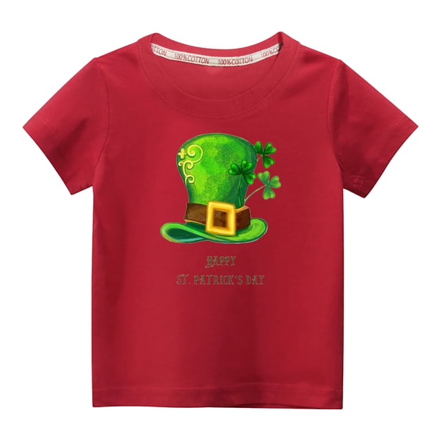 Penkiiy Haut à Manches Courtes Imprimé Col Rond Mignon pour Garçons et Filles 5-6 Ans Rouge
