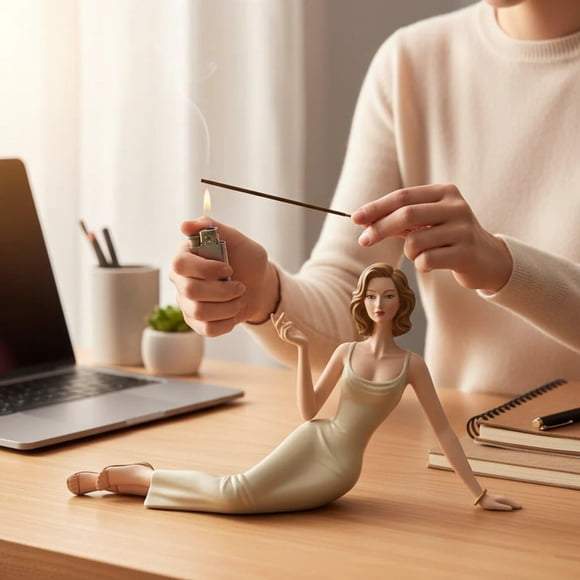 Figurine Artisanale pour Femmes en Résine, Élégante Dame, Porte-Bâton d'Encens, Sculpture de Dame Méditant, Statue d'Aromathérapie pour Salon et Chambre