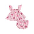 thumbnail image 1 of Baby Girl Summer Outfits Bow Print Sleeveless Ruffle Tops with Elastic Waist Shorts 2 Pcs Set, 1 of 8