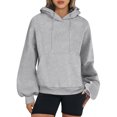 thumbnail image 2 of MeetoTime Women's Hooded Sweatshirt Fall Basic Long Sleeve Solid Color Hoodie Pullover with Pocket, 2 of 6