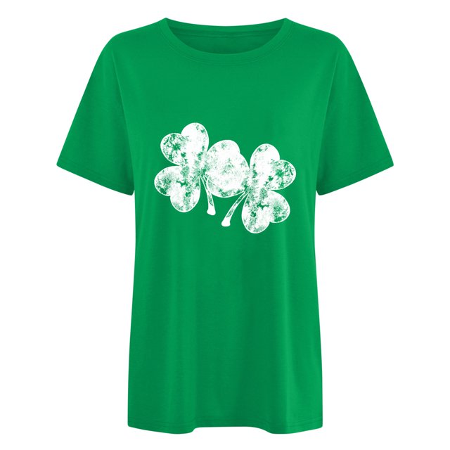 Penkiiy Mode Dames Imprimé Saint-Patrick Manches Courtes Col Rond Chemise Femme Décontractée Ample TP Vert