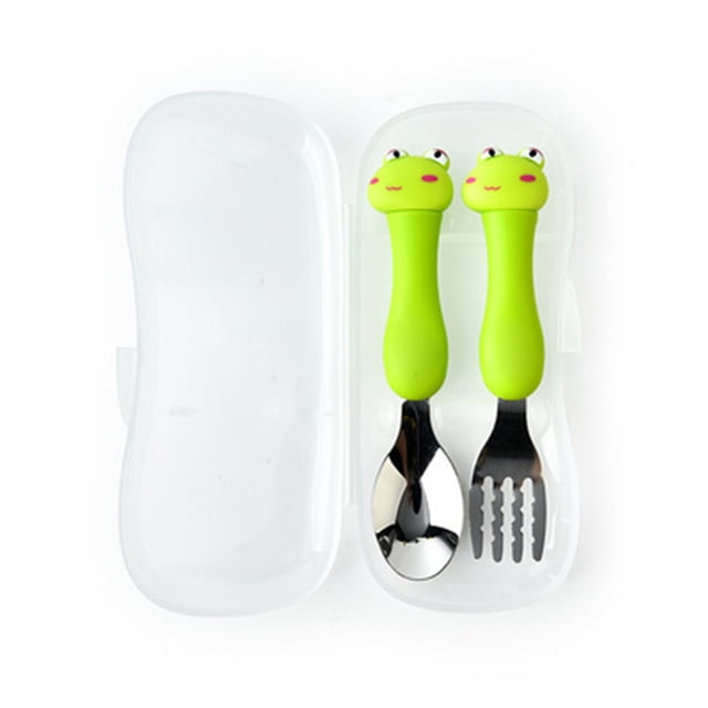 Fork And Spoon Kit Baby Training Tableware Baby Fork Spoon Plastic Handle Stainless Steel Tableware For Children Feeding Training