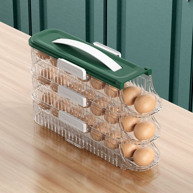 Solution de Rangement pour Œufs pour Réfrigérateur, Organisateur d'Œufs Automatique, Conteneur d'Œufs Roulant avec Couvercle, Distributeur Empilable à 3 Niveaux