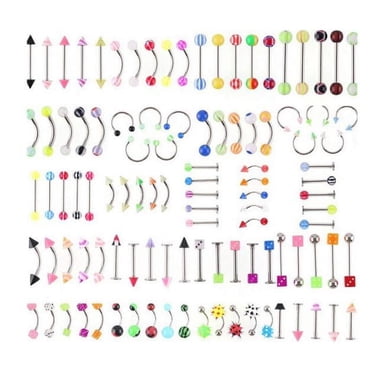 EGNMCR 105pcs Body Jewelry Eyebrow Navel Belly Tongue Nose Piercing Bar the Jewelry