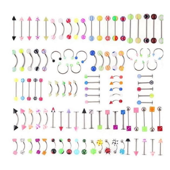 mtvxesu Bijoux pour le Corps 105 Pcs Bijoux pour le Corps Sourcils Nombril Ventre Langue Nez Perçage Barre Vente
