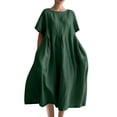 thumbnail image 1 of Robes Caftans en Coton et Lin pour Femmes Grande Taille à Manches Courtes Amples et Larges Robe Maxi Plissée à Volants Longue Robe Verte, 3TG, 1 of 3