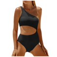 thumbnail image 3 of Womens Bikini Swimsuits One Shoulder Bathing Suits Full Coverage Keyhole Solid Tankinis Swimwear for Women Black, 3 of 4