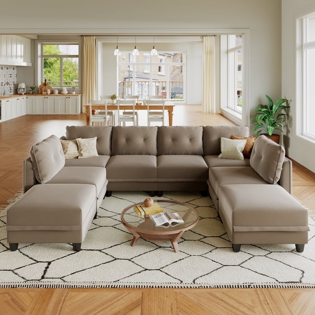 LLappuil Canapé Sectionnel Modulaire, Canapé Sectionnel Modulaire 8 Places avec Rangement, Canapé en Velours Imperméable et Anti-Rayures pour Salon