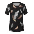 thumbnail image 4 of zanvin Hauts d'Été pour Femmes Mode Décontractée Col Rond Blouse à Imprimé Manches Courtes T-Shirt à Boutons Latéraux, Noir, 4 of 4