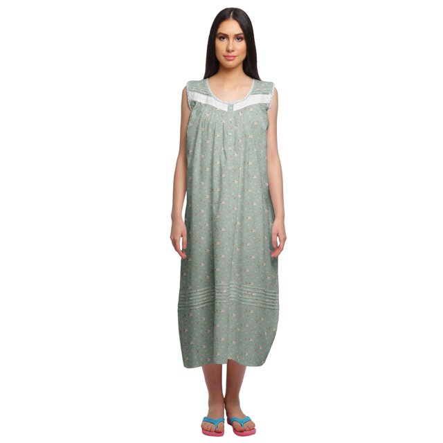 Moomaya Robe de Nuit d'Allaitement à Col Rond Imprimée pour Femmes en Coton