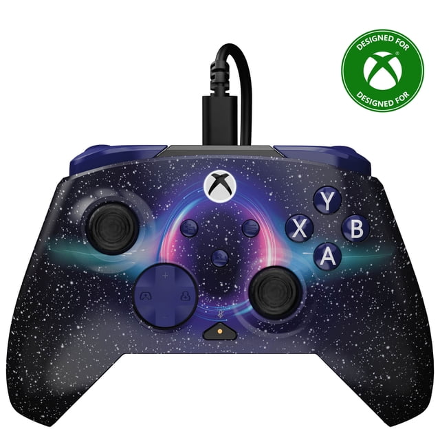 Turtle Beach Manette de Jeu Filaire Avancée Rematch pour Xbox et PC dans le Cosmos Sombre, design Lenticulaire avec Motif d'Espace Moucheté d'Étoiles et Anneau Lumineux, Filaire avec un Câble de 8 Pi, avec Boutons Arrière Reconfigurables, Gâchettes à Effet Hall en Forme de Cheveux, Poignées Texturées et Licence Officielle Xbox pour un Jeu Précis.