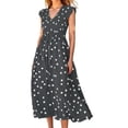 thumbnail image 1 of EQWLJWE Robe Longue pour Femmes Mode Décontractée à Pois Col en V Sans Manches à Nouer à la Taille, 1 of 7