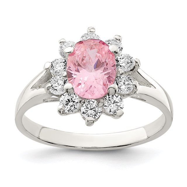 925 Sterling Silver Pink Oval Cubic Zirconia Cluster Ring